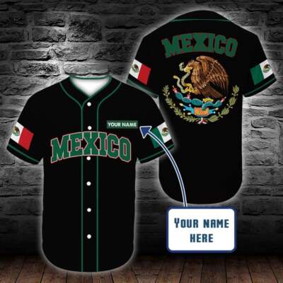 Personalized Custom Name Mexico Logo Baseball Tee Jersey Shirt