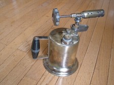Vintage BRASS BLOW TORCH - Wooden Handle