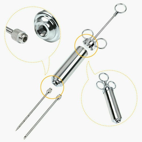 304 Stainless Steel Seasoning Meat Injector Kit 2-oz Large Barrel 3 Needle Cook - Picture 5 of 8