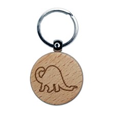 Brontosaurus Dinosaur Outline Engraved Wood Round Keychain Tag Charm