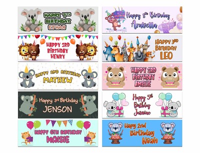 Personalised Birthday Banners Animal Design Children Kids Party Decoration 449