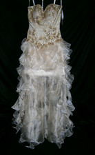 Tiffany Designs Champagne Gold Dress 0 High Low Ruffles Bling Prom Formal NWT