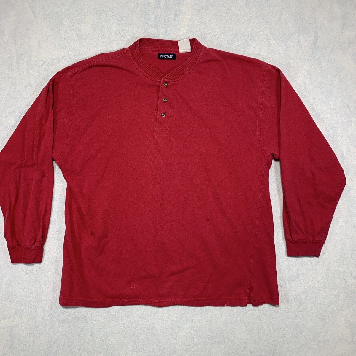Puritan Henley T Shirt Mens XL Red Long Sleeve 100% Cotton Outdoor | eBay