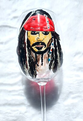 Jack Sparrow Johnny Depp Pirates of the Caribbean Wine glass hand painted 18 oz
