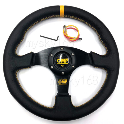 13'' Racing JDM Car Yellow Stitching Leather Deep Dish Drift Sport Steering Wheel