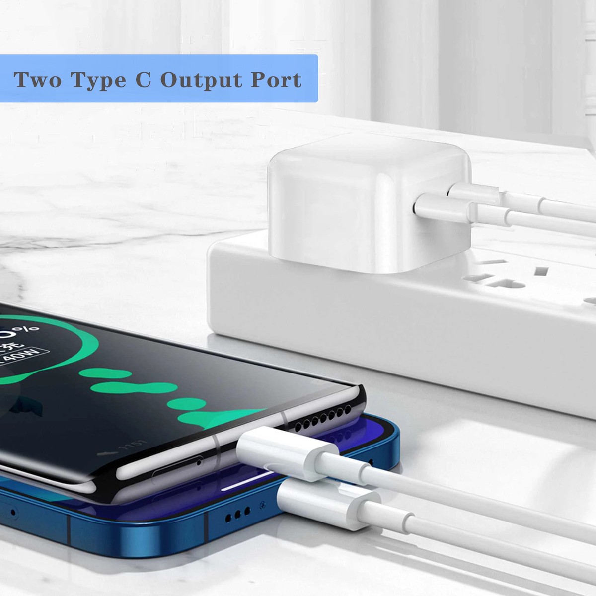 Caricatore Rapido Da Parete 20W Con USB-C E USB-A - Compatibile IPhone, Samsung Galaxy, Bianco, QC 3.0