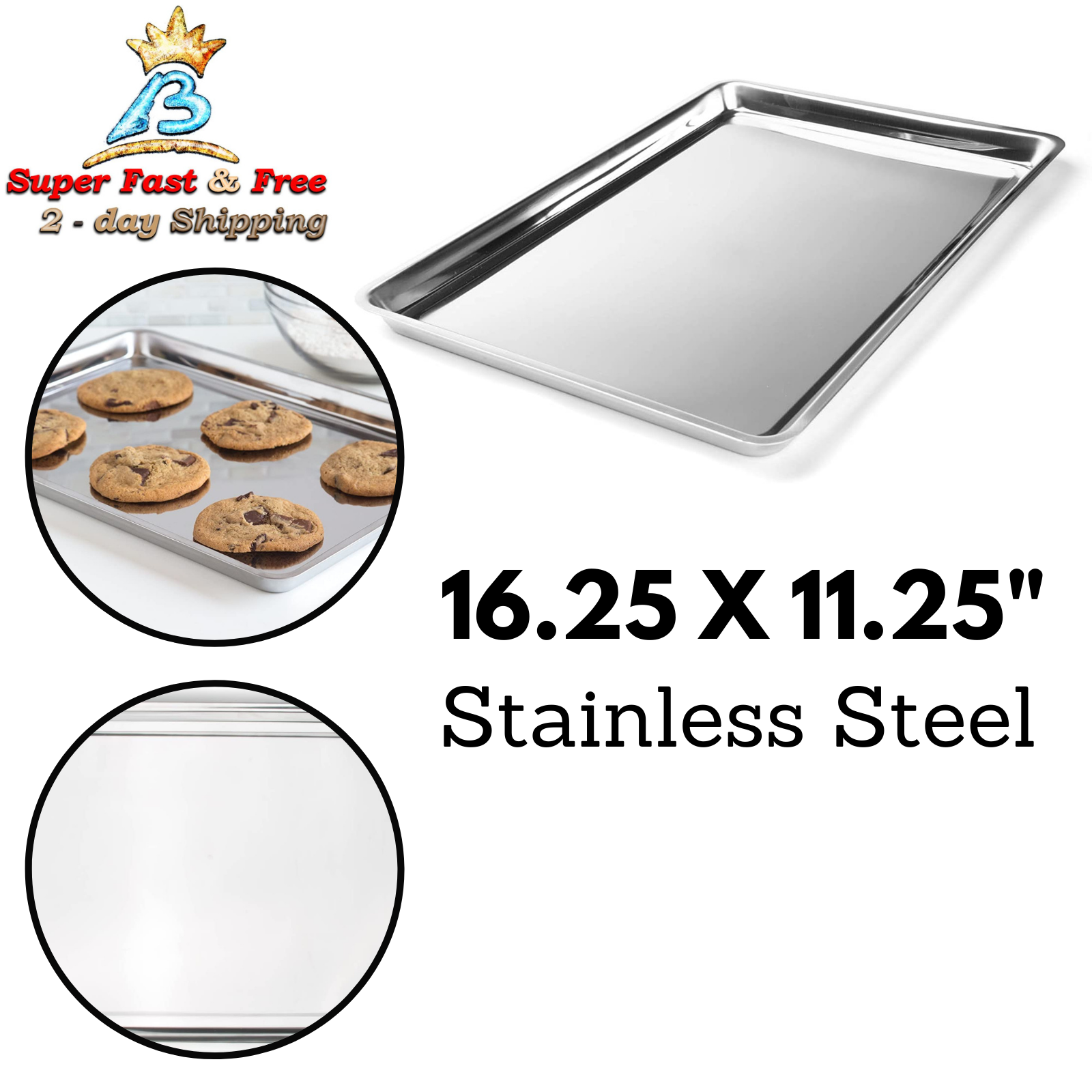 Large Stainless Steel Cookie Sheet Baking Oven Pan All Purpose 16.25 x