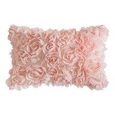 3D Decorative Romantic Stereo Chiffon Rose Flower Pillow 12   x20    Peach Pink