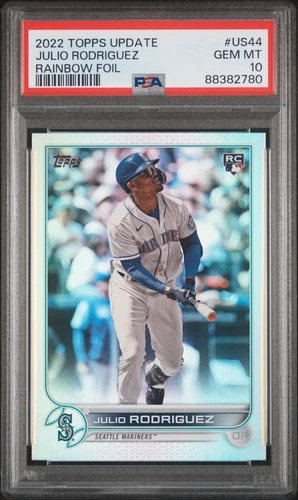 2022 Topps Update #US44 Julio Rodriguez Rainbow Foil RC PSA 10