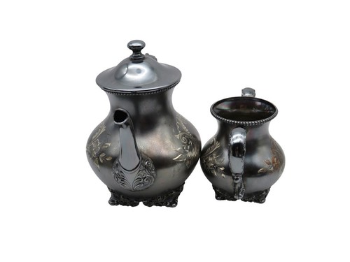 Antico set da tè Adelphi Silver Co piatto quadruplo ornato inciso floreale 4 pezzi - Foto 5 di 11