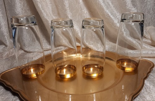 4 Circleware Tapered Highball Glasses w/ Broad Gold Scrollwork Rim Trim SET - Picture 5 of 6