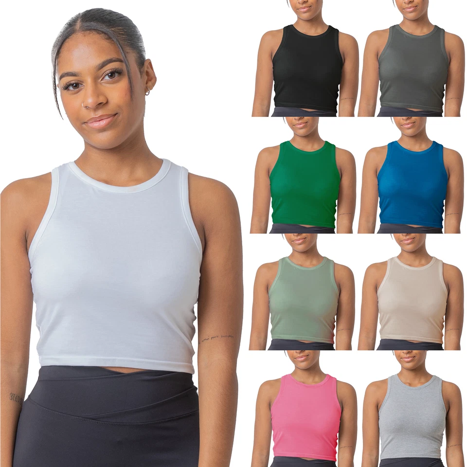 Ladies Vest Sleeveless Crop Tank Top Cotton Rich Elastane Stretch Size 8-22 - Image 1 of 1