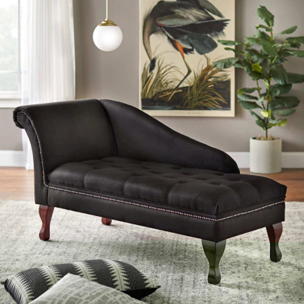 Black Finish Storage Chaise Lounge Sofa