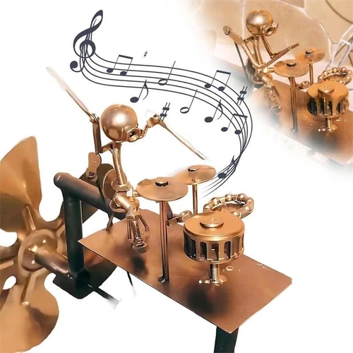 Metal Drummer Windmill Garden Decoration,Handmade Percussionist Music Windmill