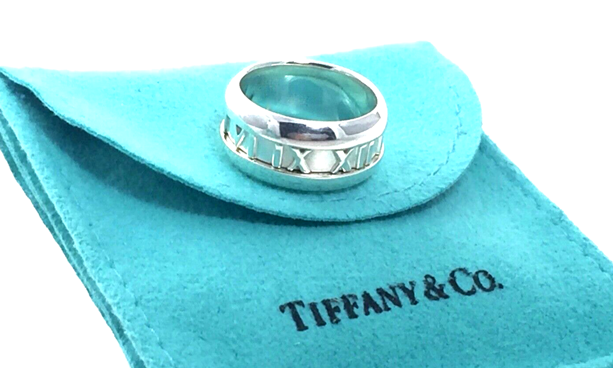 Sz 6 Tiffany & Co. Sterling Silver Atlas Roman Numeral Wide Band