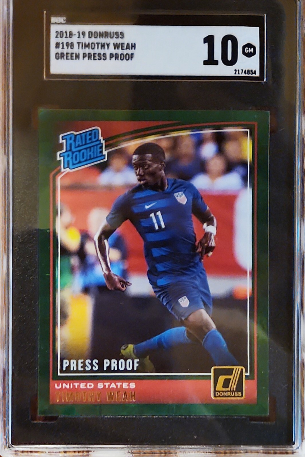 2018-19 Donruss - Timothy Weah - Green Press Proof - SGC 10 - USMNT