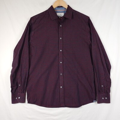 Flag & Anthem Shirt Mens Medium Red Black Check Long Sleeve Casual Button Up