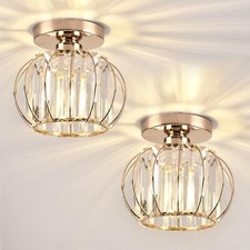 ZYDTRIP Crystal Ceiling Light 2 Pack Gold Semi Flush Mount Modern Chandelier