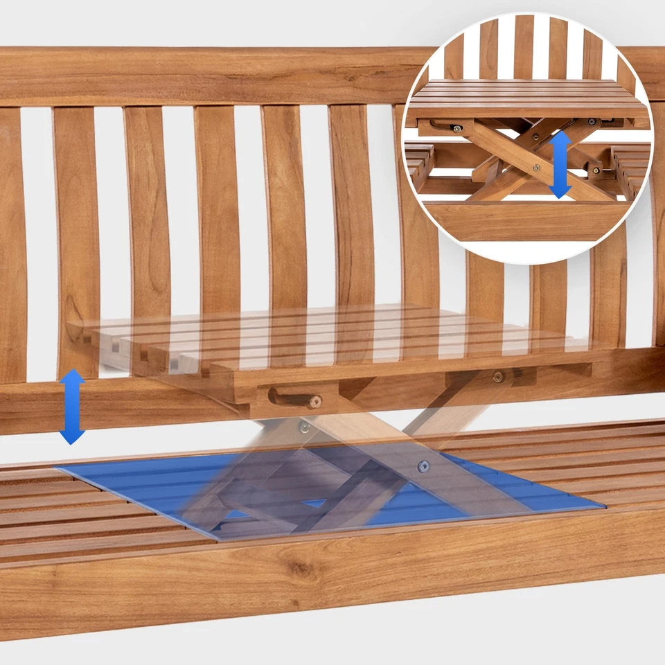 Teakbank Orlando Wetterfeste Gartenbank mit Klapptisch Gartenmöbel Teakholz Bank - Bild 4 von 4