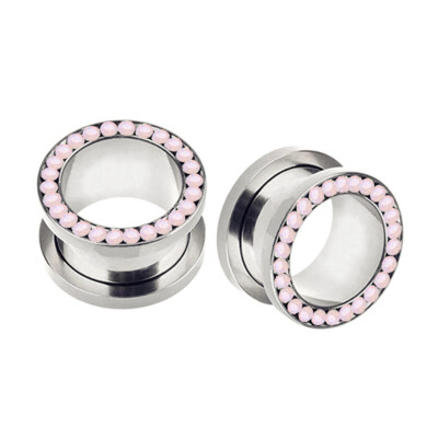 2X Steel Multi Opalite Gem Flesh Tunnel Ear Gauge Screw Fit Crystal Plug 3-25mm