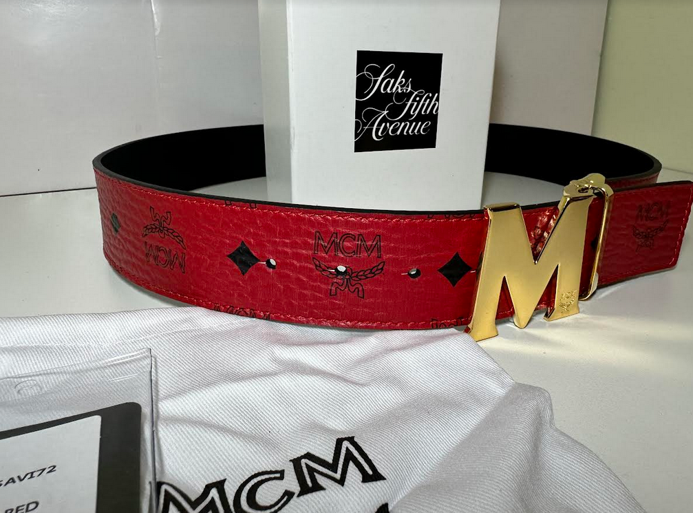 NEW ADJUSTABLE REVERSIBLE RED TO BLACK MCM BELT GOLD BUCKLE | eBay