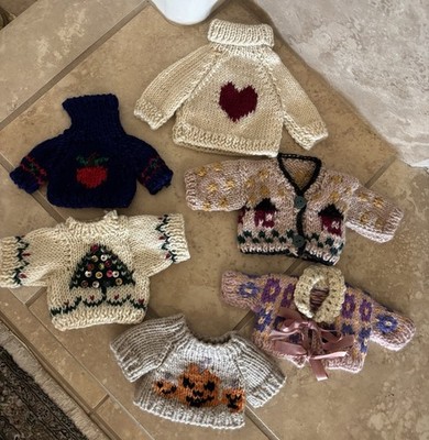 LOT of 6 Boyds Bears Handmade, Knitted Teddy Bear Sweaters - Variety Of Sizes