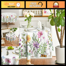 Floral Butterfly Tablecloth 70x70 Inch Round, Washable Wildflowers Cover for Par