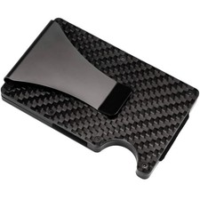 Men's RFID Blocking Slim Money Clip Carbon Fiber Wallet ID Credit Card Holder