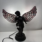 Vintage Tiffany Style Angel Lamp Stained Glass Wings Art Nouveau Light 14"