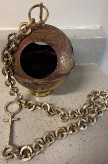 VINTAGE BRASS GLOBE CATHOLIC THURIBLE CENSER WITH CROSS