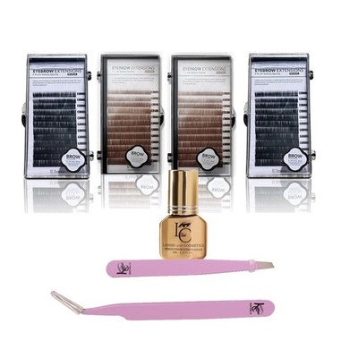 Eyebrow Extensions Premium Kit with 4 Trays, Extension Glue & Tweezer 5-8 Mm