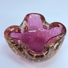 Vintage Murano Aschenbecher Pink mit Gold Top Zustand