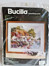 1992 Bucilla Needlepoint Riverbank Cottage 16"x12" Erin Dertner New Package