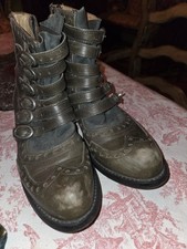 Rare JOHN FLUEVOG Greenish Grey Ankle Boots Puposely Distressed 9