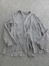 FLAX Jacket Womens P Gray Linen Open Front Check Draped Lightweight Casual