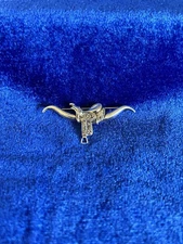 Vintage Estate Sterling Silver Texas Longhorn & Saddle Beau Brooch Rare !
