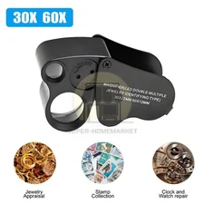 30X 60X Jewelers Loupe Magnifying Glass Coin Magnifier Eye Loop Pocket Jewelry