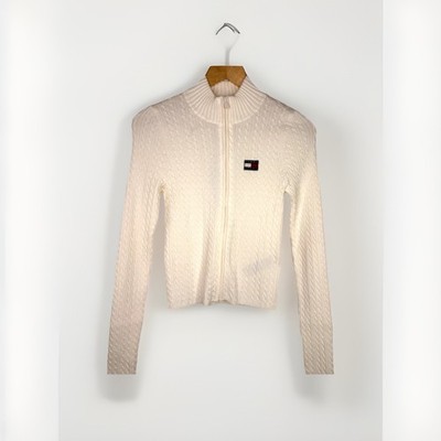 Tommy Hilfiger Off White Zip Short Jumper Cardigan Womens Size L (more like S/M)