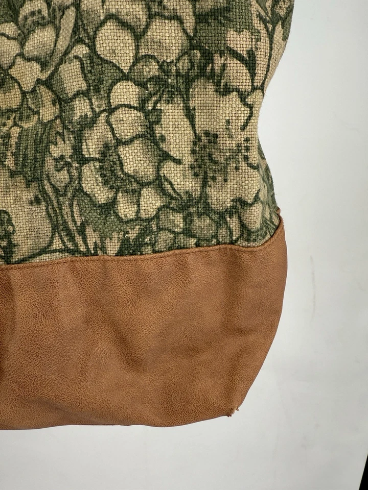 MERONA Green Jute Faux Leather Floral Tote Big Bag Purse - Image 4 of 4