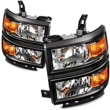 Headlights Black Housing For Chevy Silverado 1500 2014-2015 w/Amber Corner Lamp