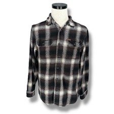Orvis Heavyweight Flannel Shirt Men s Small Black Brown Plaid Black Button Thick