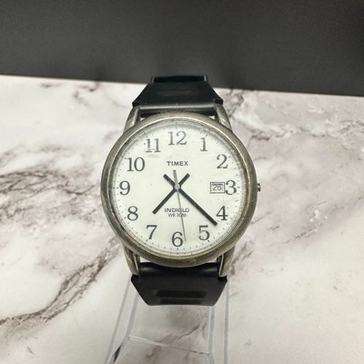 Timex Easy Reader Watch Men Silver Tone MISSING CROWN TOP Working 9.5''