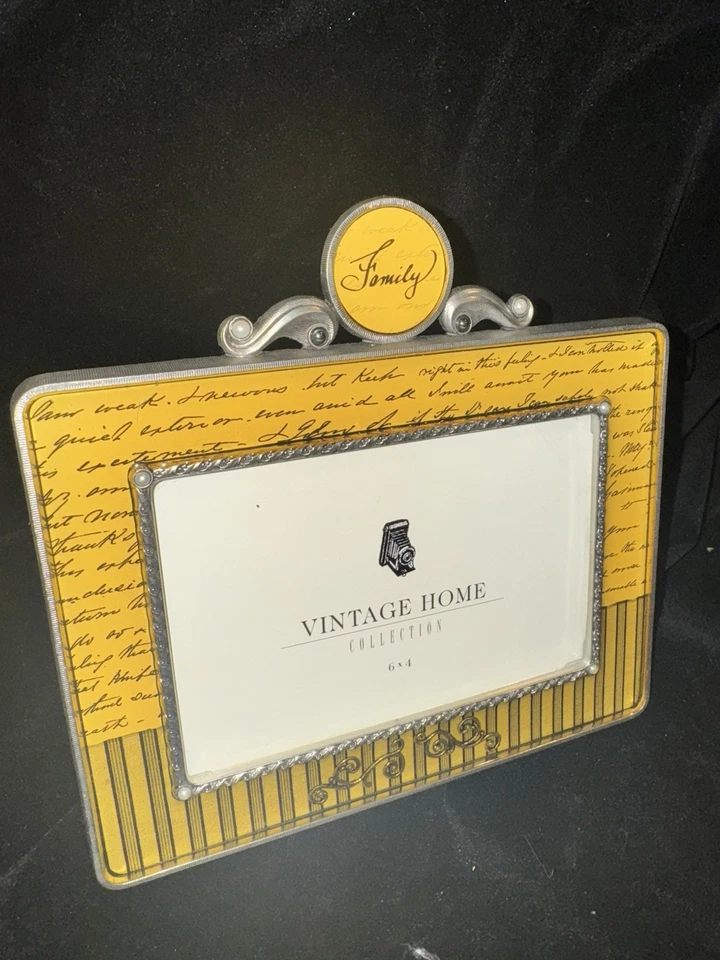 Marco de fotos ornamentado de vidrio de metal amarillo madre colección vintage para el hogar 6 x 4 Foto 3 de 4