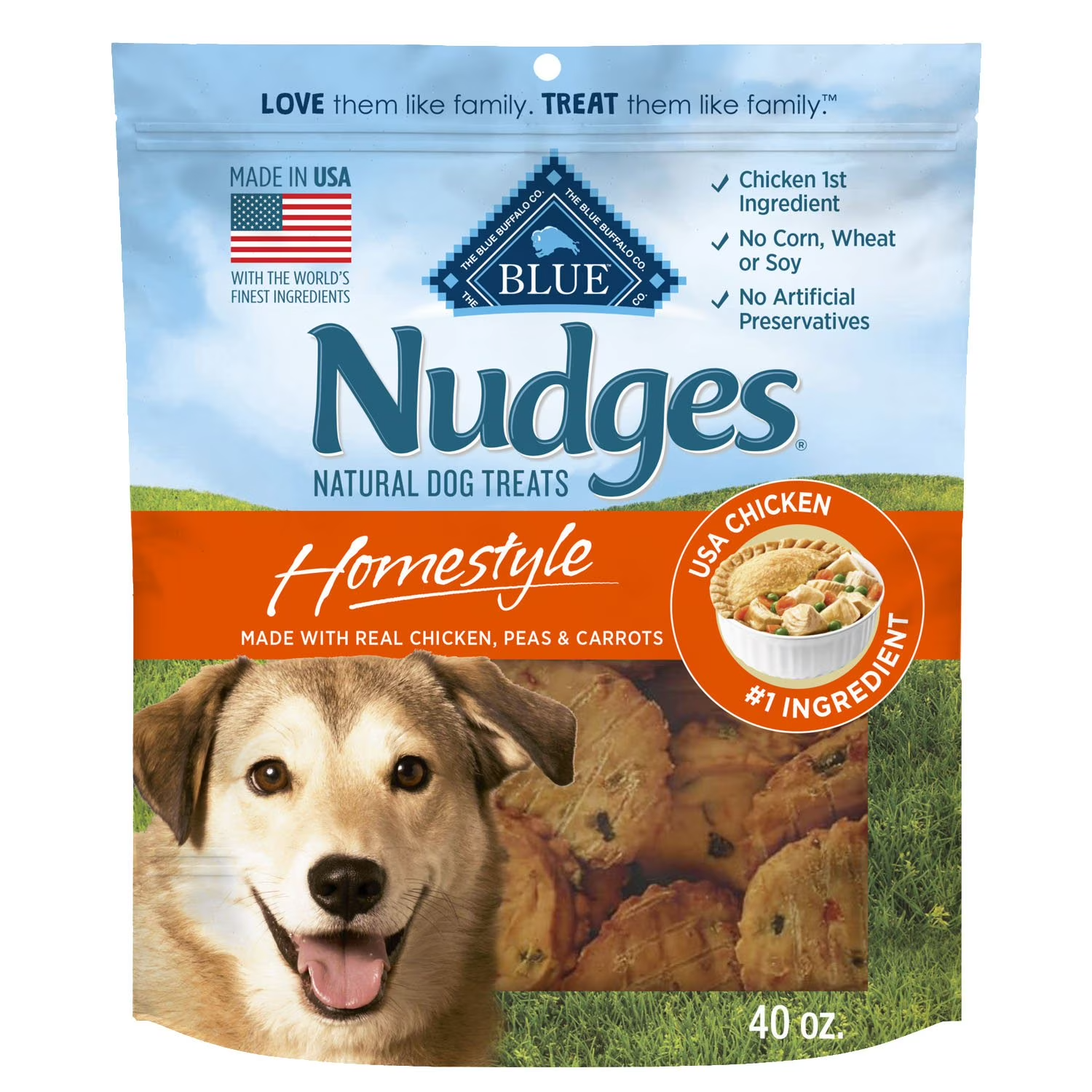 Blue Buffalo Nudges Homestyle Chicken, Peas, and Carrots Natural Dog Treats, 40