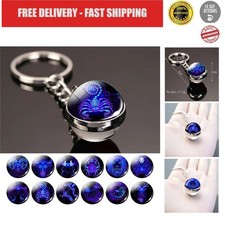 Zodiac Key Chain Luminous Double-Sided Glass Ball Pendant Astrology Gift