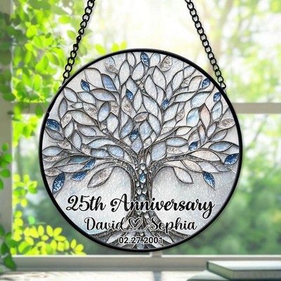 Personalized 25th Wedding Anniversary Suncatcher Silver Keepsake Gift Couple