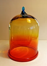 Blenko 2023 WV Day Specimen Cloche/Bell Jar Tangerine & Turquoise 12"