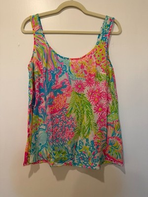 Lilly Pulitzer Cosmos Silk Lovers Coral Colorful Tank Top Small
