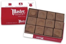 12-Pack Master Billiard Pool Chalk Cubes - Smooth Application, Brown, USA Made