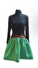 BOB MACKIE Vintage Beaded Long Sleeve Black  Green Holiday Cocktail Dress